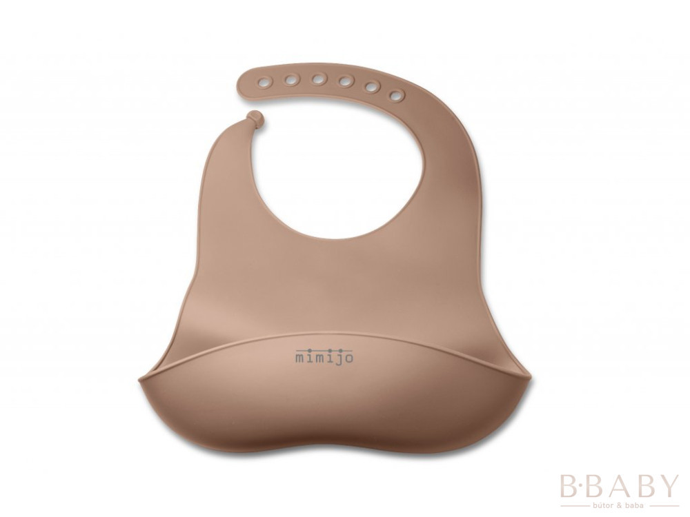 Mimijo szilikon etető előke – Latte – BPA-mentes, mély zsebes babakelengye természetes árnyalatban