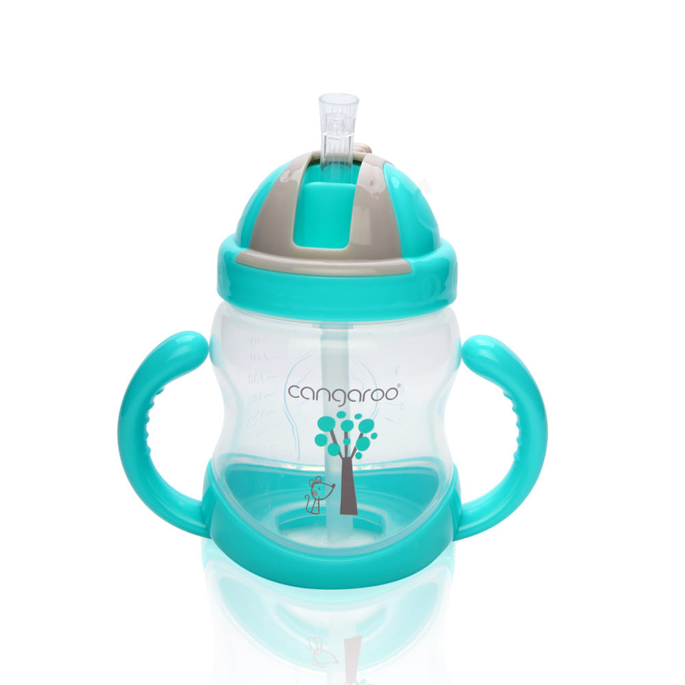 BOO itatópohár szívószállal, fogantyúval 280ml KÉK