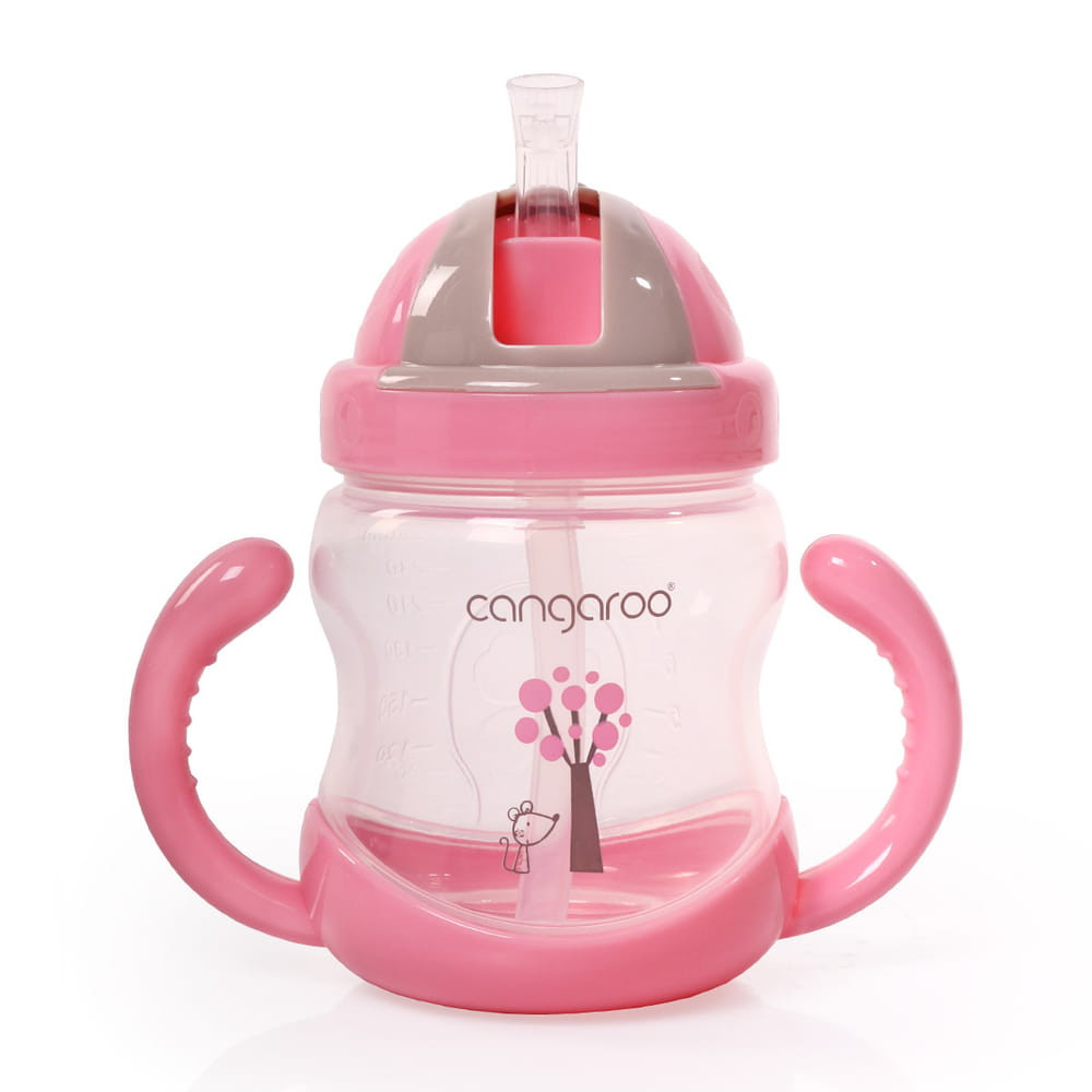 BOO itatópohár szívószállal, fogantyúval 280ml PINK