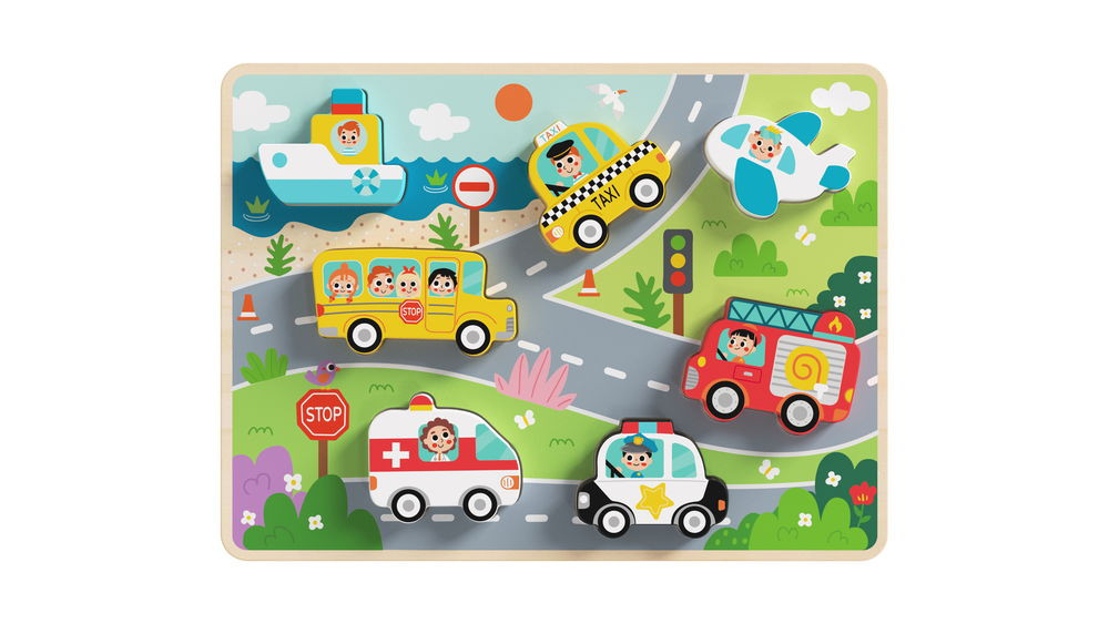 TOOKY Toy fapuzzle kirakó, forma illesztős közlekedés 9dbos