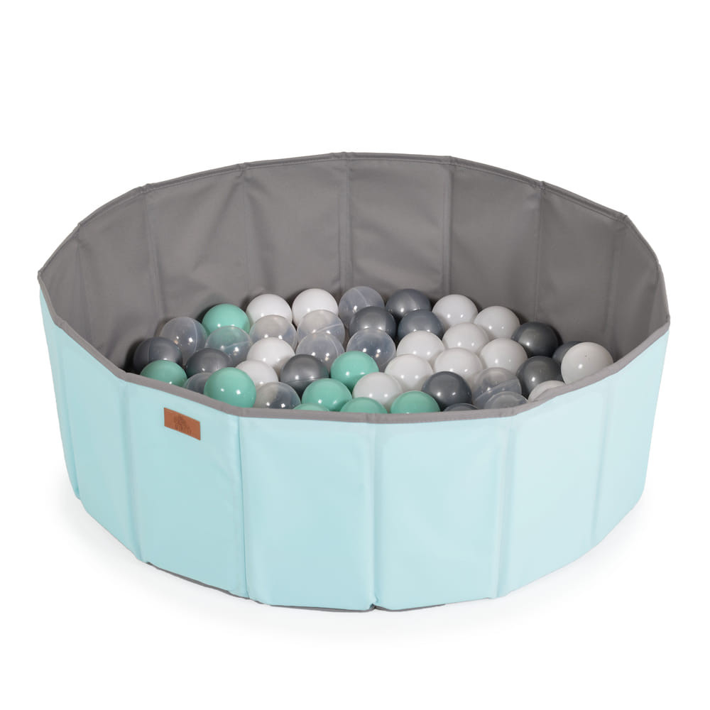 CANGAROO LABDAMEDENCE összecsukható 80cm + 90db 7cms labda MENTA/SZÜRKE – játszószőnyeg 1. kép