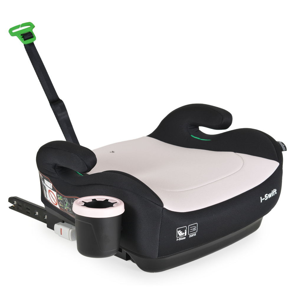 Moni I-SWIFT ülésemelő pohártartóval 125-150cm I-SIZE és ISOFIX PINK – ülésmagasító