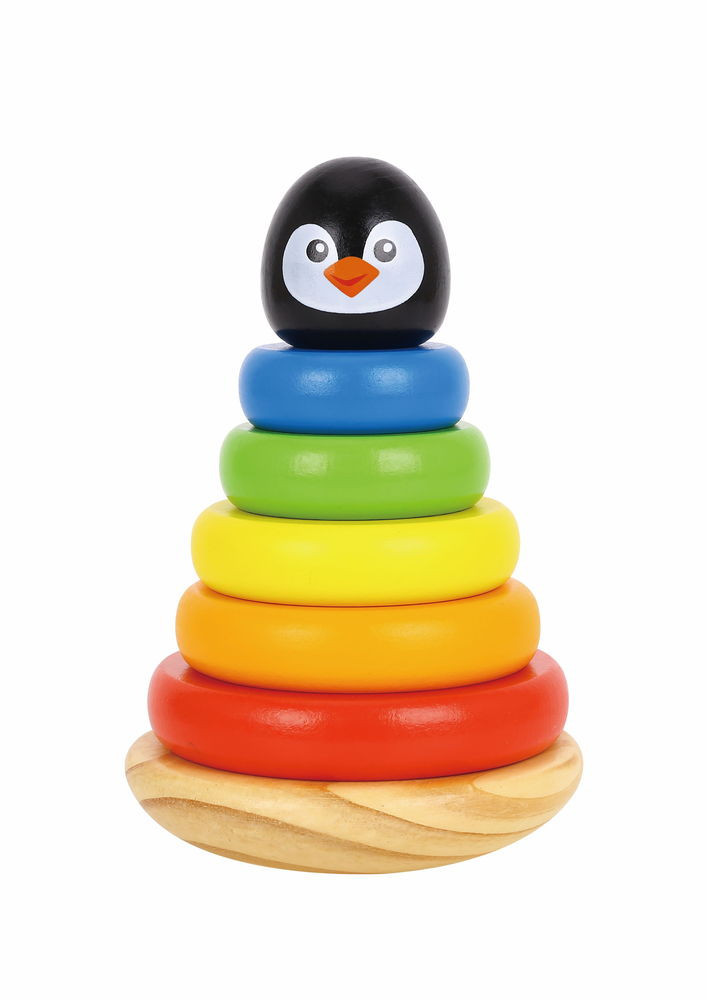 Moni FAJÁTÉK fatorony PINGVIN karikákkal montessori SZÍNES