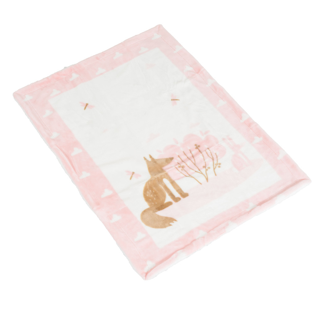Cangaroo Baba takaró LITTLE FRIENDS 80x110 cm erdei állatos PINK – babatermék