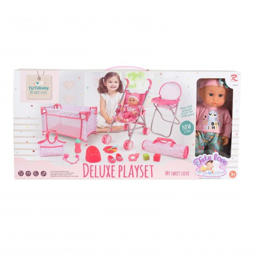 Moni BABA játékszett 36 cmes LÁNY babával delux playset PINK