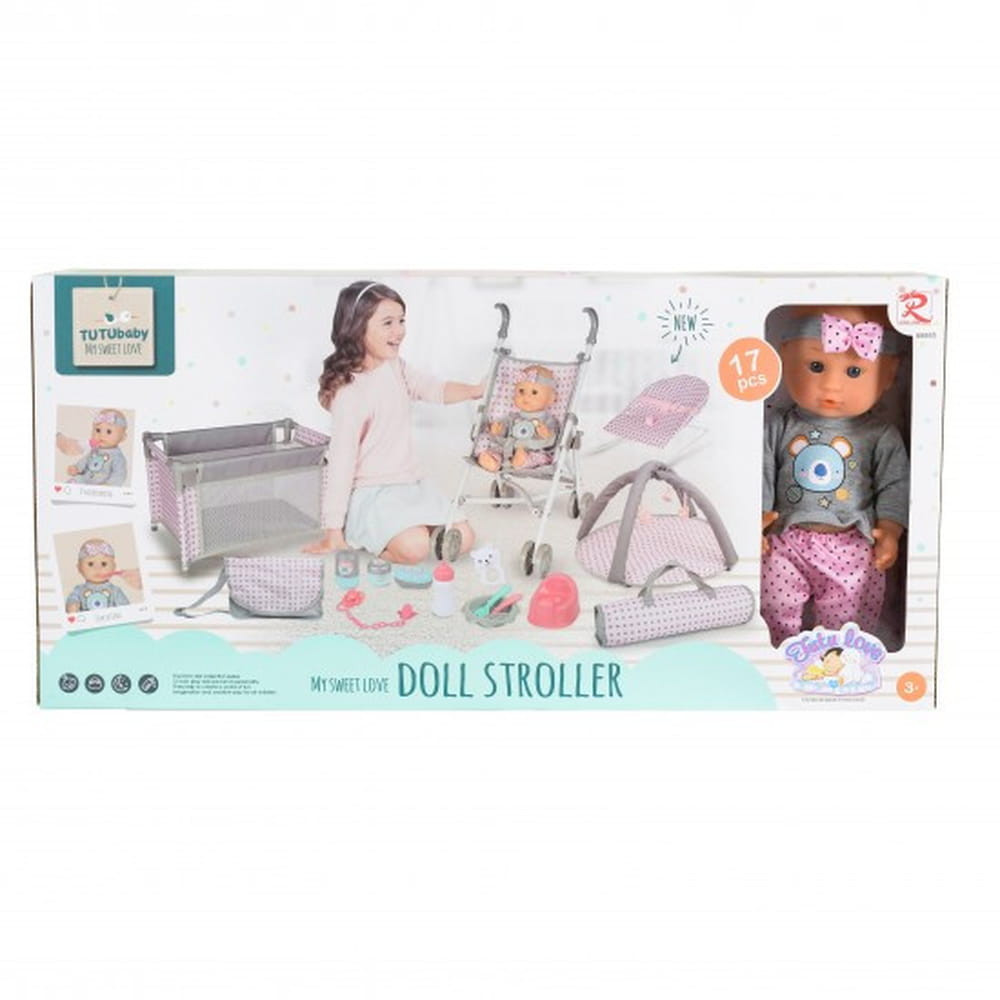 Moni BABA játékszett 36 cmes LÁNY babával delux playset SZÜRKE