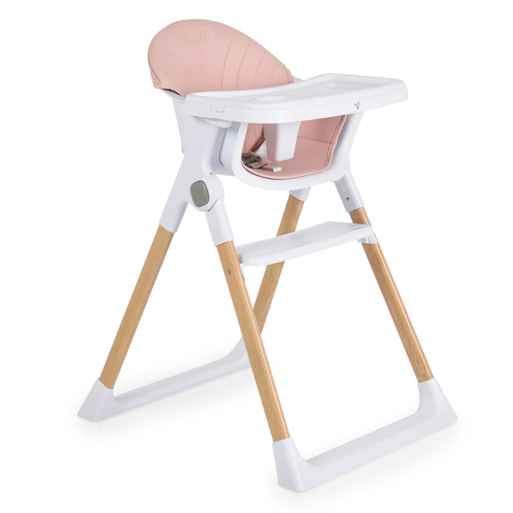 Cangaroo ALMOND etetőszék bőr ülés fa lábakkal PINK