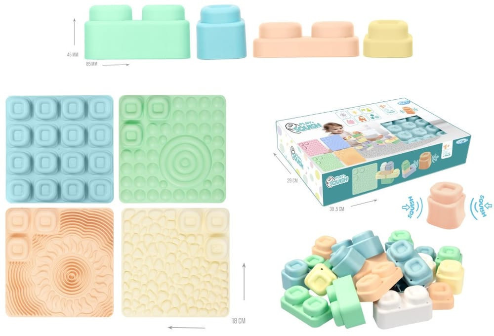 MOCHTOYS Play&Squish szenzorikus szőnyeg - tapilap+ kockák NAGY szett 24+4db PASZTELL – játszószőnyeg