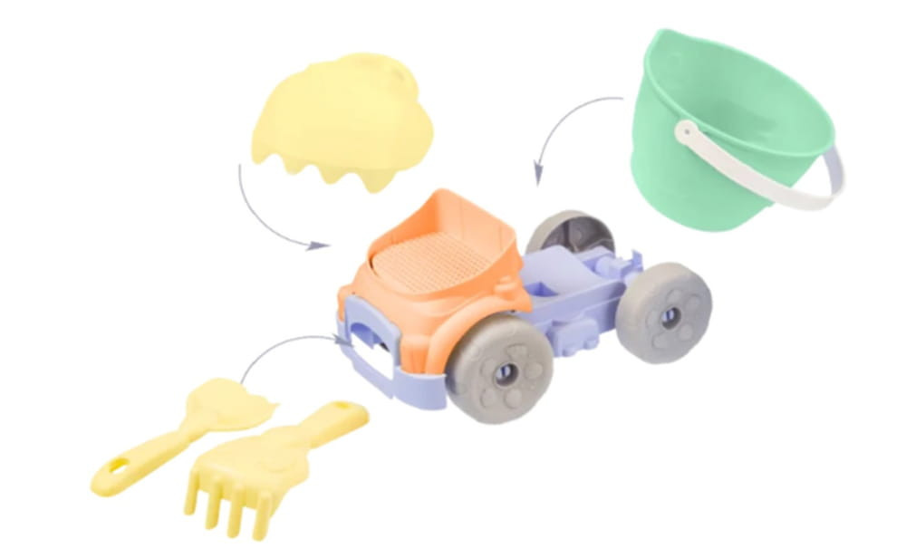 MOCHTOYS homokozó szett 6 részes, vödrös dömperrel PASZTELL ZÖLD/SÁRGA – gyermekjáték