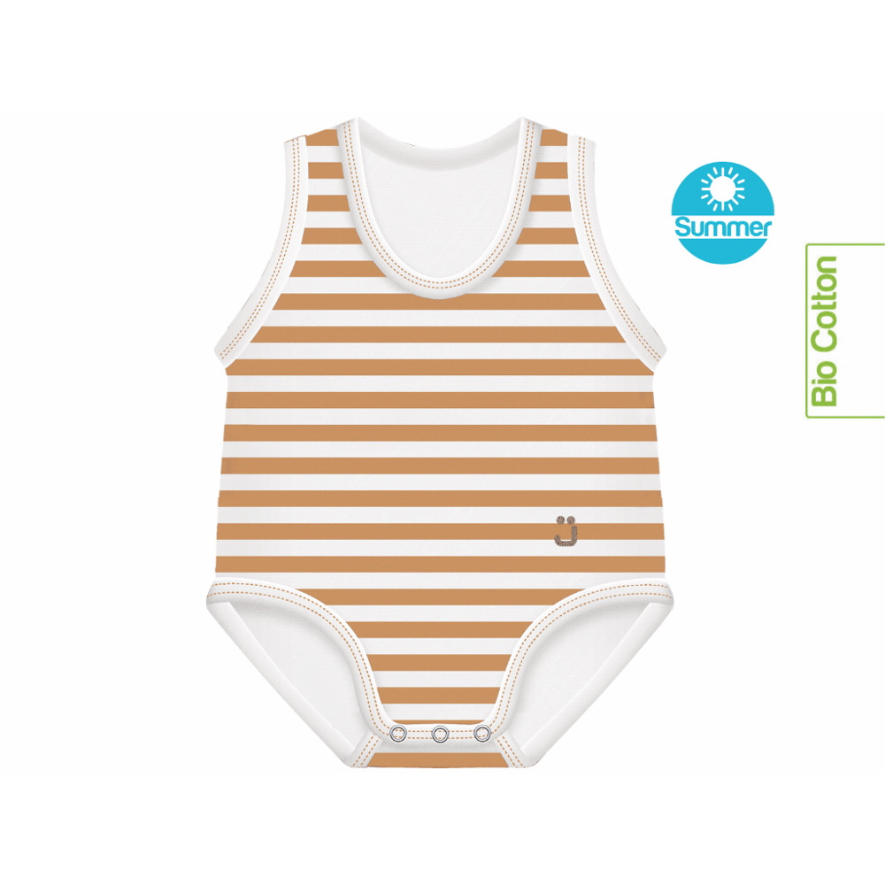 J Bimbi kombidressz 0-36 hó biopamut Summer csíkos karamell 12036 – babatermék