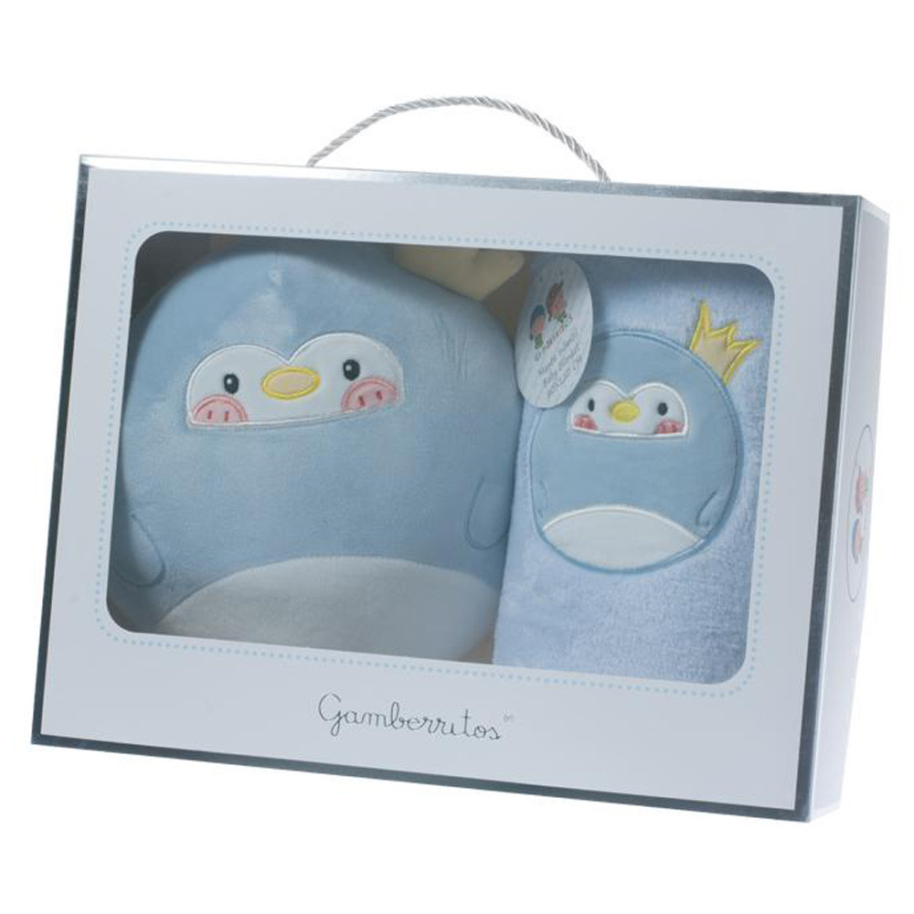 Gamberritos takaró wellsoft 80x110cm plüss játékkal kék pingvin 10756 – babatermék
