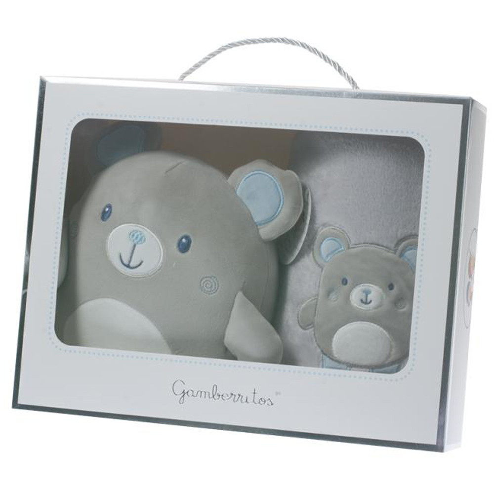 Gamberritos takaró wellsoft 80x110cm plüss játékkal szürke/kék maci 10757 – babatermék