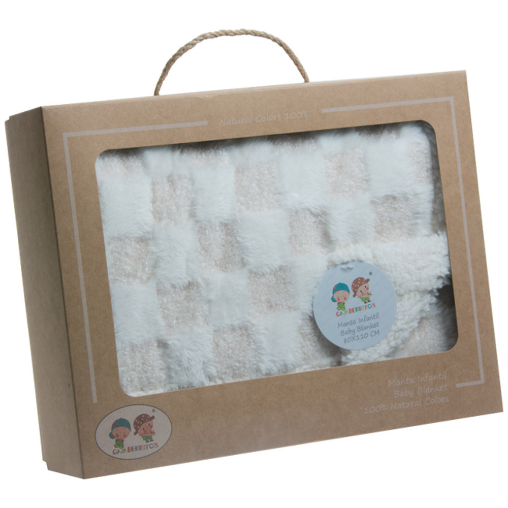 Gamberritos takaró plüss/sherpa kockás 80x110cm bézs 10760 – babatermék
