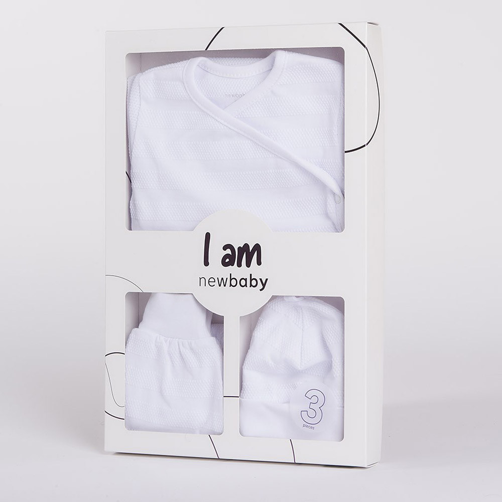 3-részes baba együttes újszülötteknek New Baby I AM fehér 56 (0-3 h) – babatermék