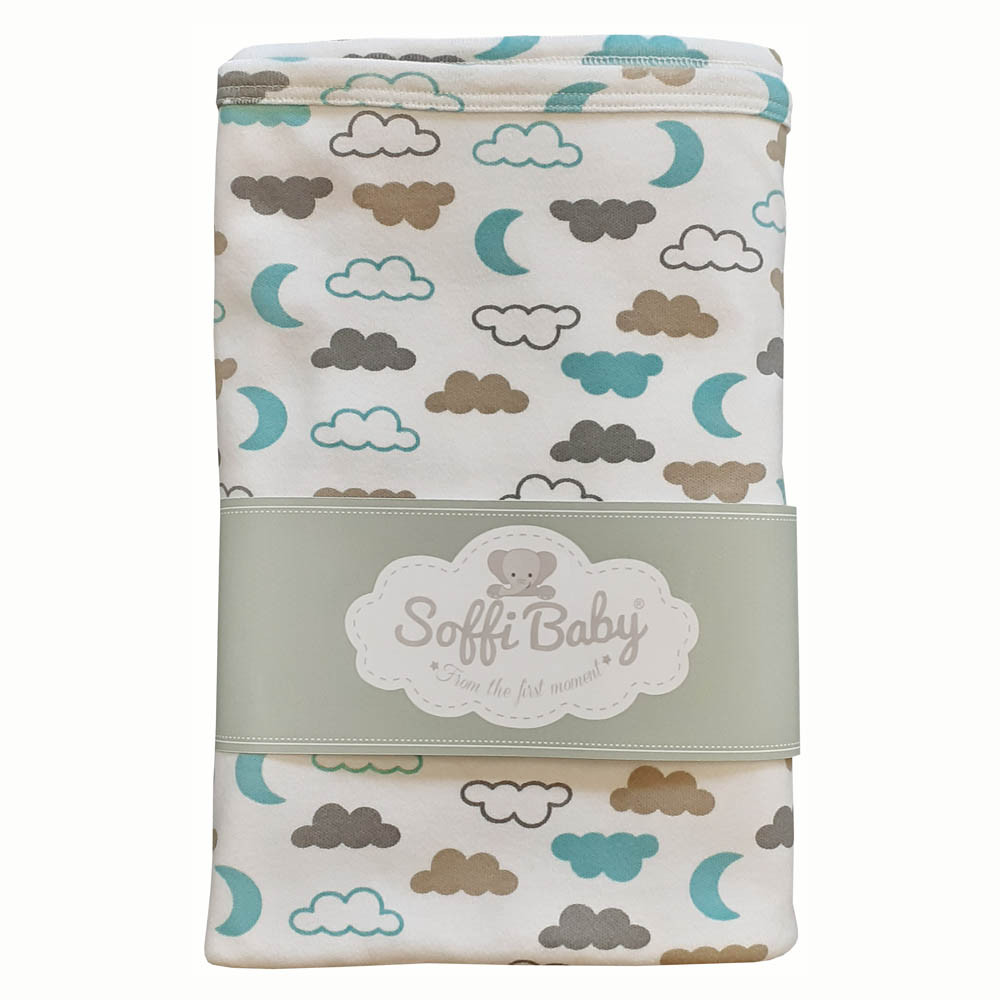 Soffi Baby takaró pamut dupla zöld felhõk 80x100cm – babatermék