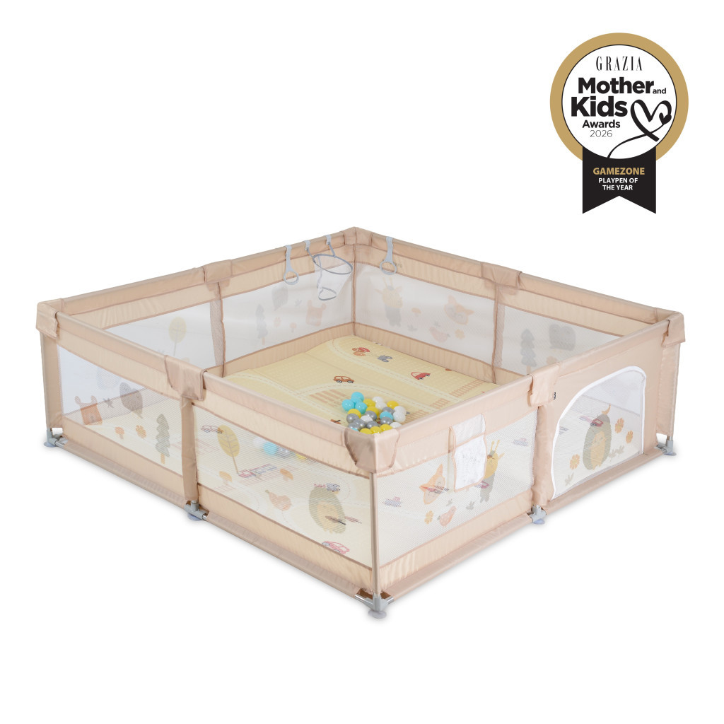 GAMEZONE járóka szőnyeggel, 60 labdával 150x200 VILÁGOS BÉZS – játszószőnyeg 1. kép